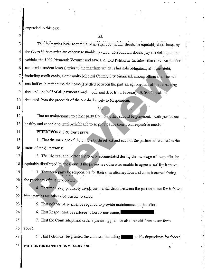 Get A01 Petition for Dissolution of Marriage Preview A01 Petition for Dissolution of Marriage