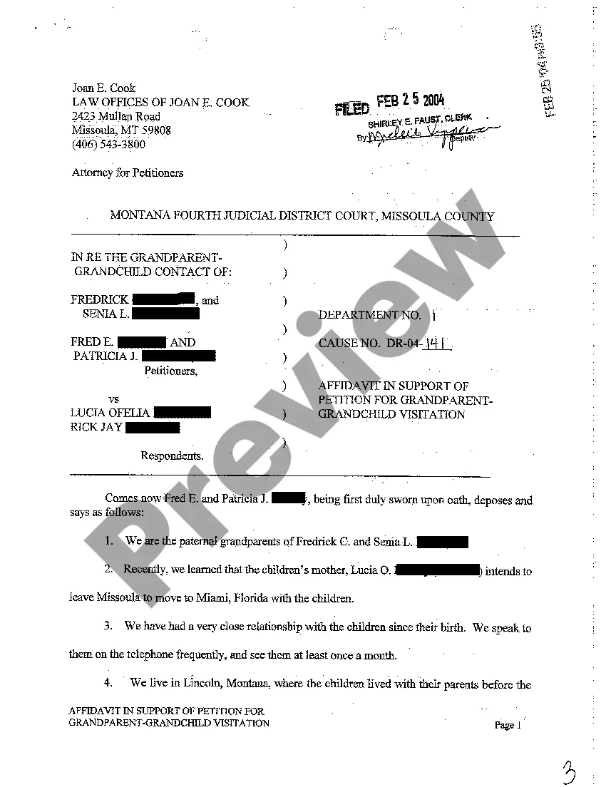 Get A01 Petition for Grandparents Visitation Preview A01 Petition for Grandparents Visitation