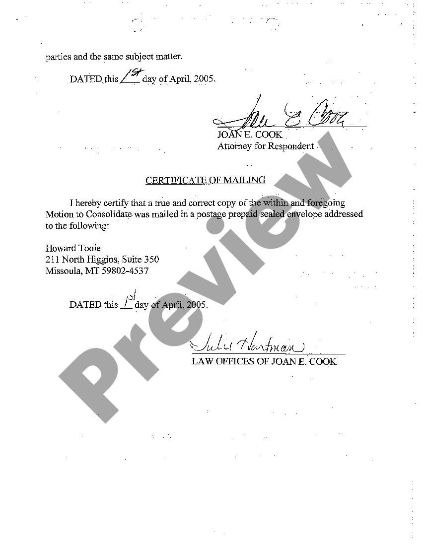 Montana Motion to Consolidate US Legal Forms