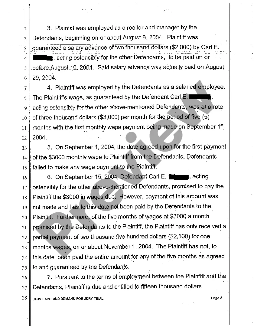 Get A01 Complaint and Demand for Jury Trial regarding Employment Compensation Preview A01 Complaint and Demand for Jury Trial regarding Employment Compensation