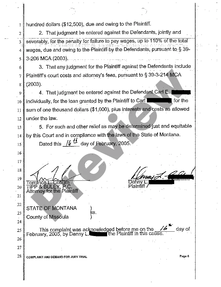 Get A01 Complaint and Demand for Jury Trial regarding Employment Compensation Preview A01 Complaint and Demand for Jury Trial regarding Employment Compensation