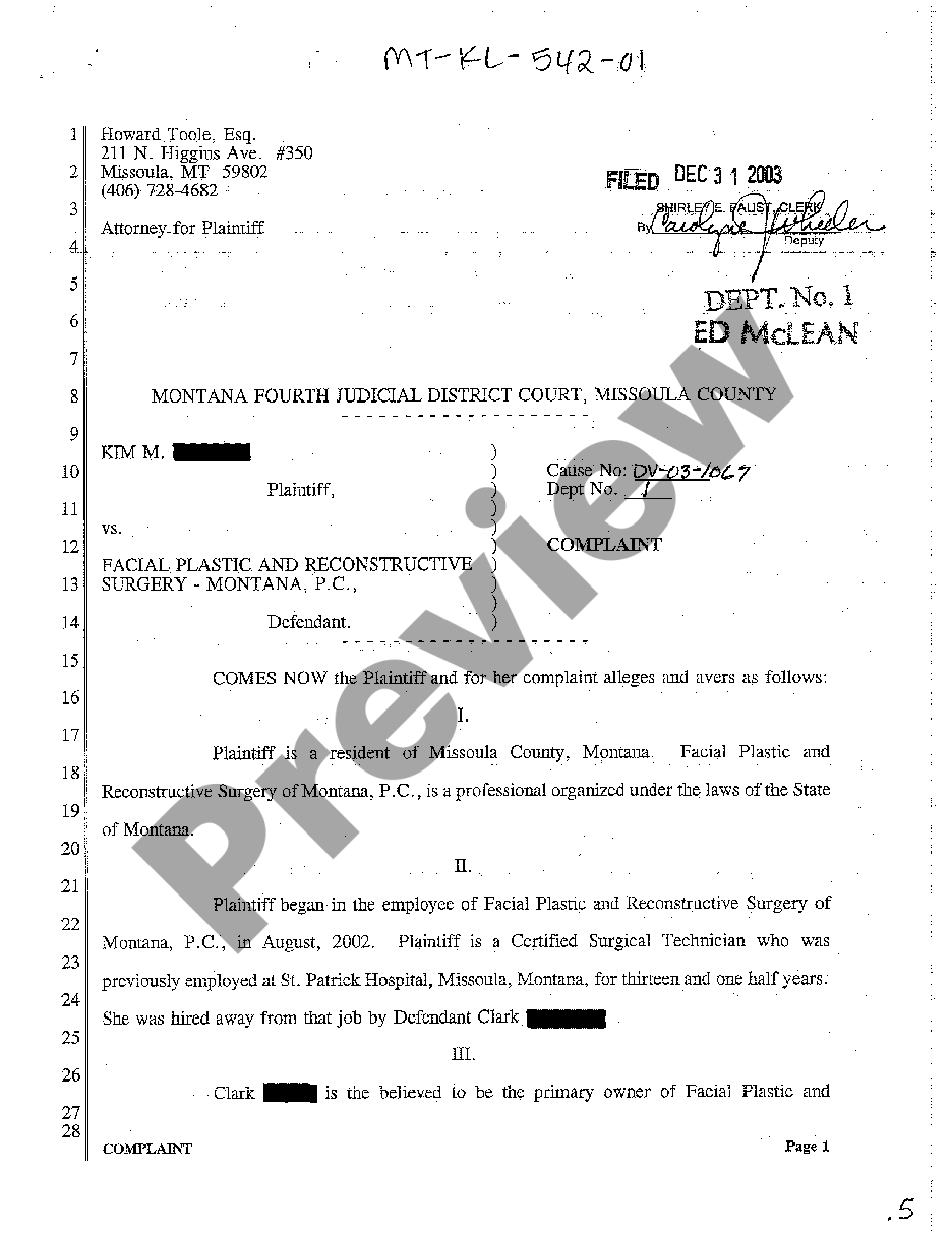 page 0 A01 Complaint for Wrongful Termination preview