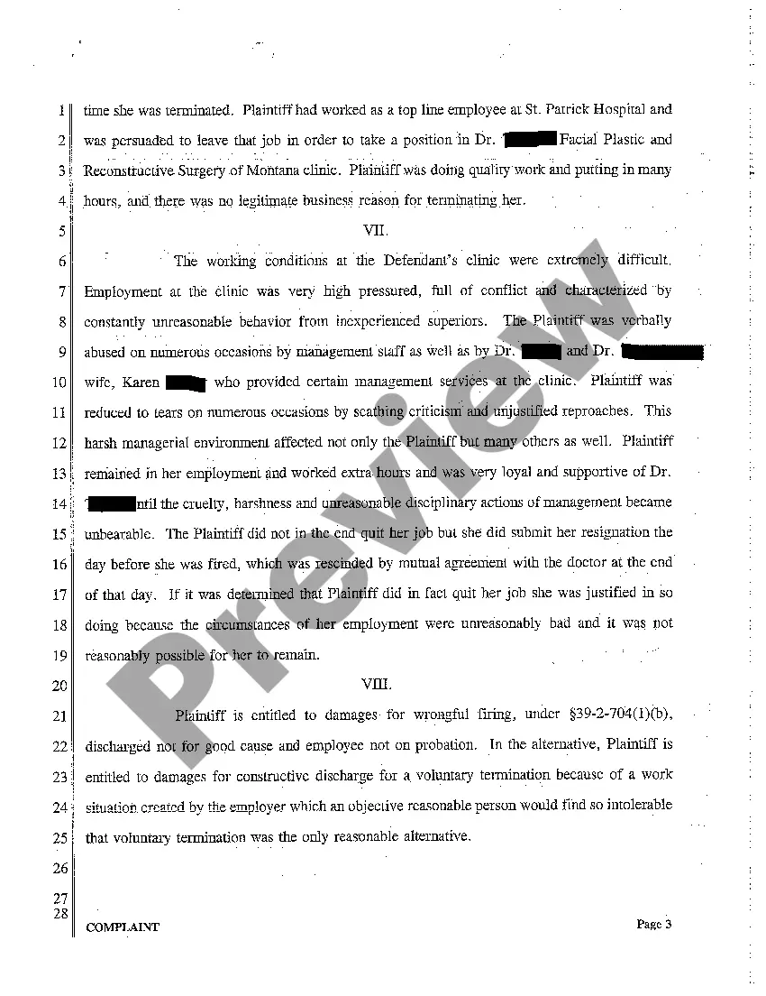 Get A01 Complaint for Wrongful Termination Preview A01 Complaint for Wrongful Termination