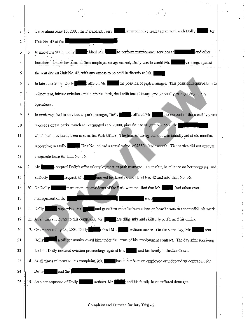 Preview A01 Complaint and Demand for Jury Trial regarding Wrongful Termination