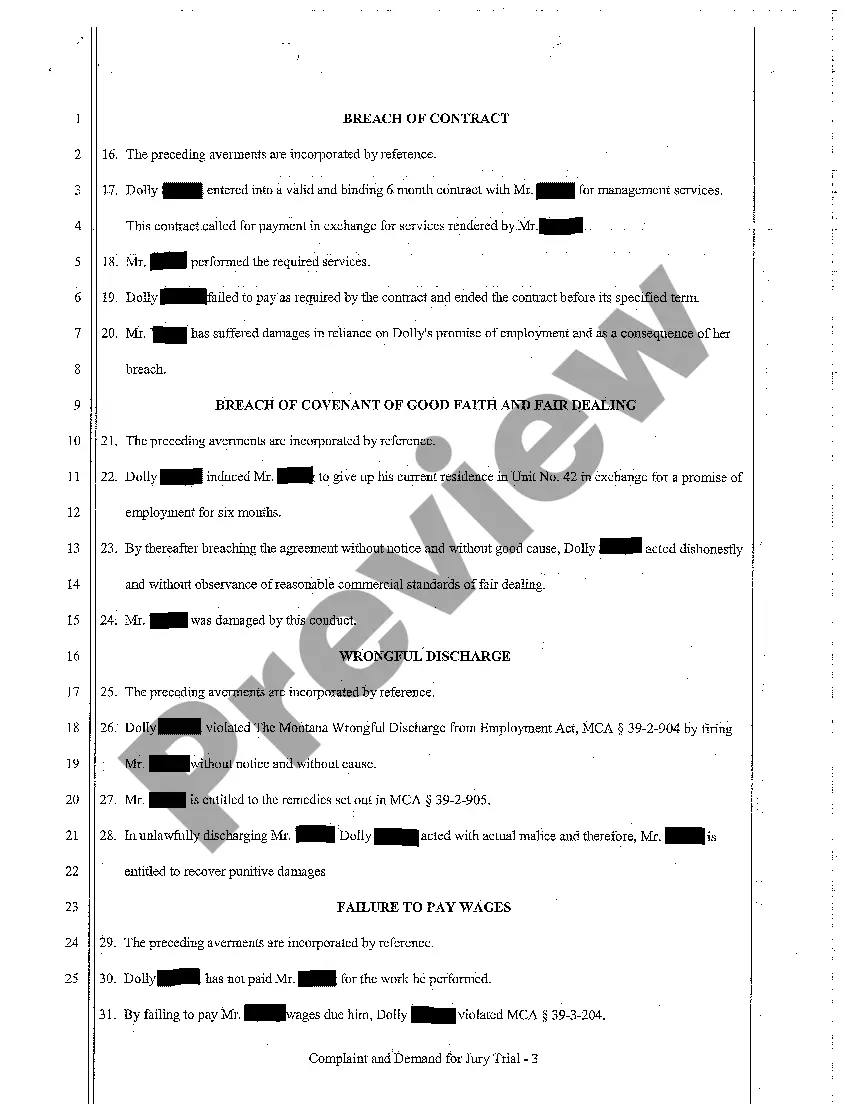 Preview A01 Complaint and Demand for Jury Trial regarding Wrongful Termination