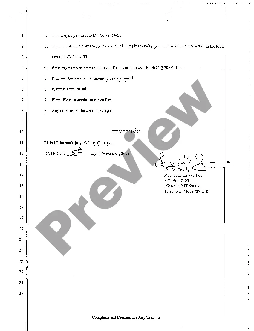 Preview A01 Complaint and Demand for Jury Trial regarding Wrongful Termination