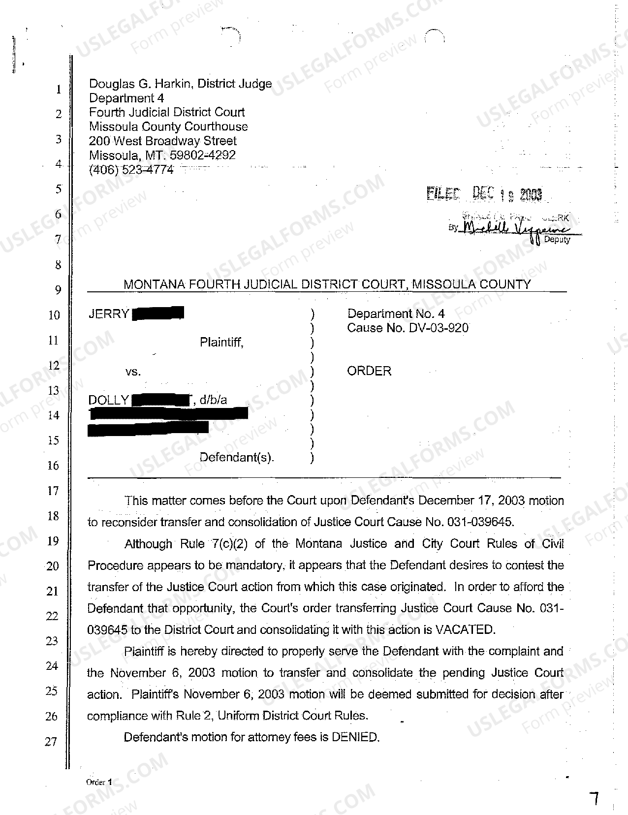 Montana Motion to Reconsider Transfer and Consolidation of Justice