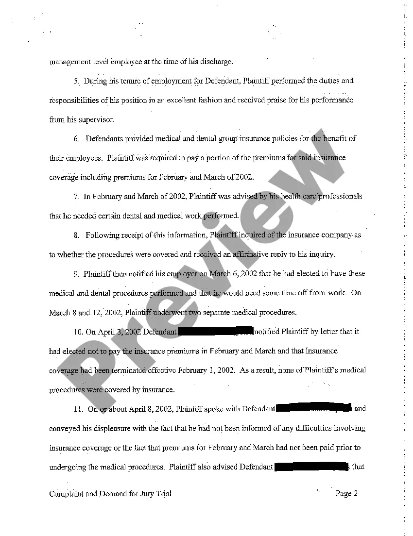 Preview A01 Complaint and Jury Demand regarding Wrongful Termination