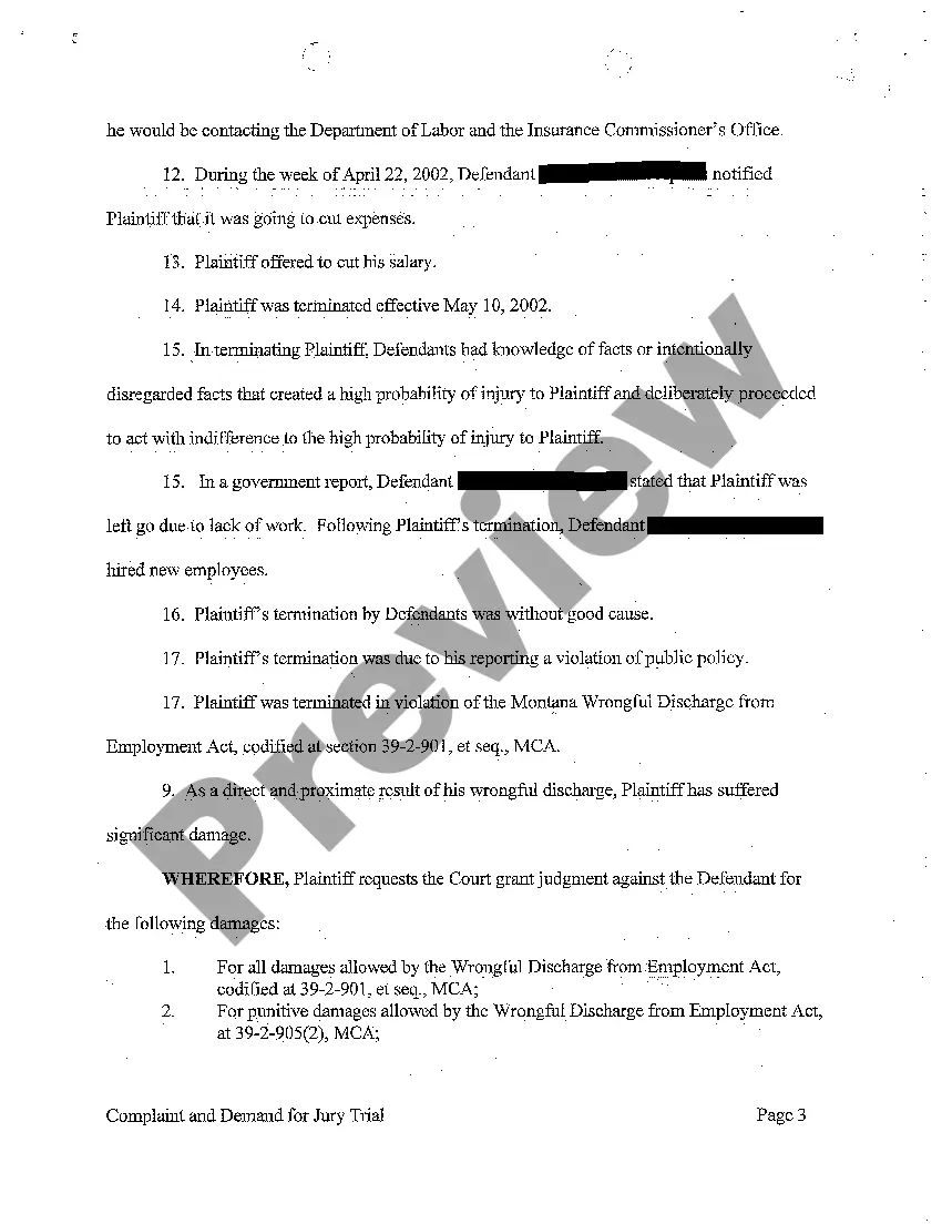 Preview A01 Complaint and Jury Demand regarding Wrongful Termination