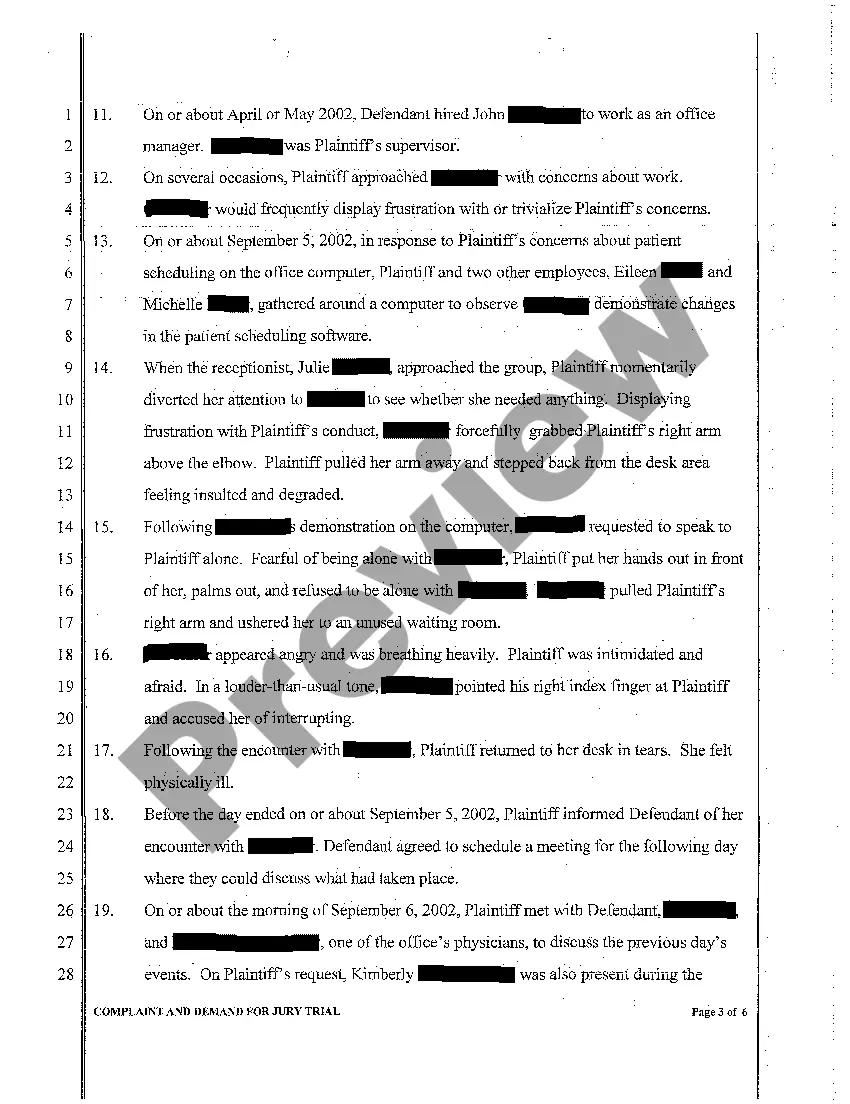 Get A01 Complaint and Demand For Jury regarding Wrongful Termination Preview A01 Complaint and Demand For Jury regarding Wrongful Termination