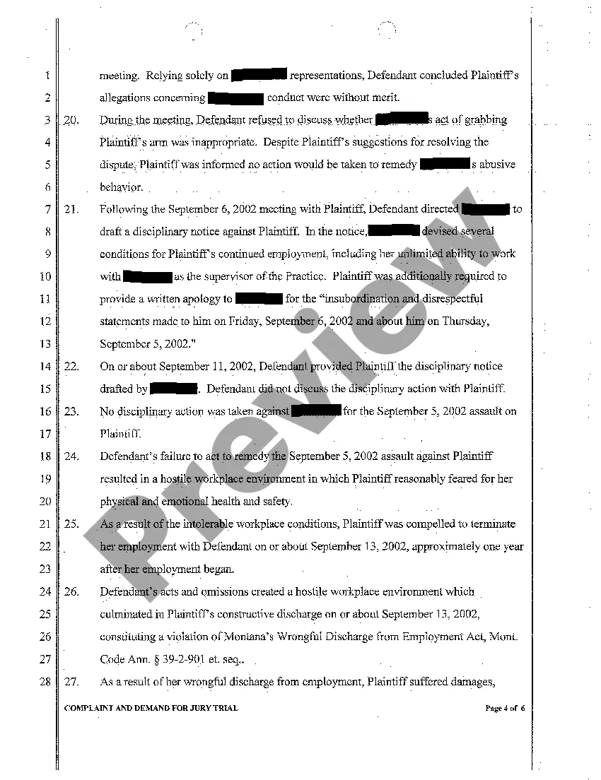 Get A01 Complaint and Demand For Jury regarding Wrongful Termination Preview A01 Complaint and Demand For Jury regarding Wrongful Termination