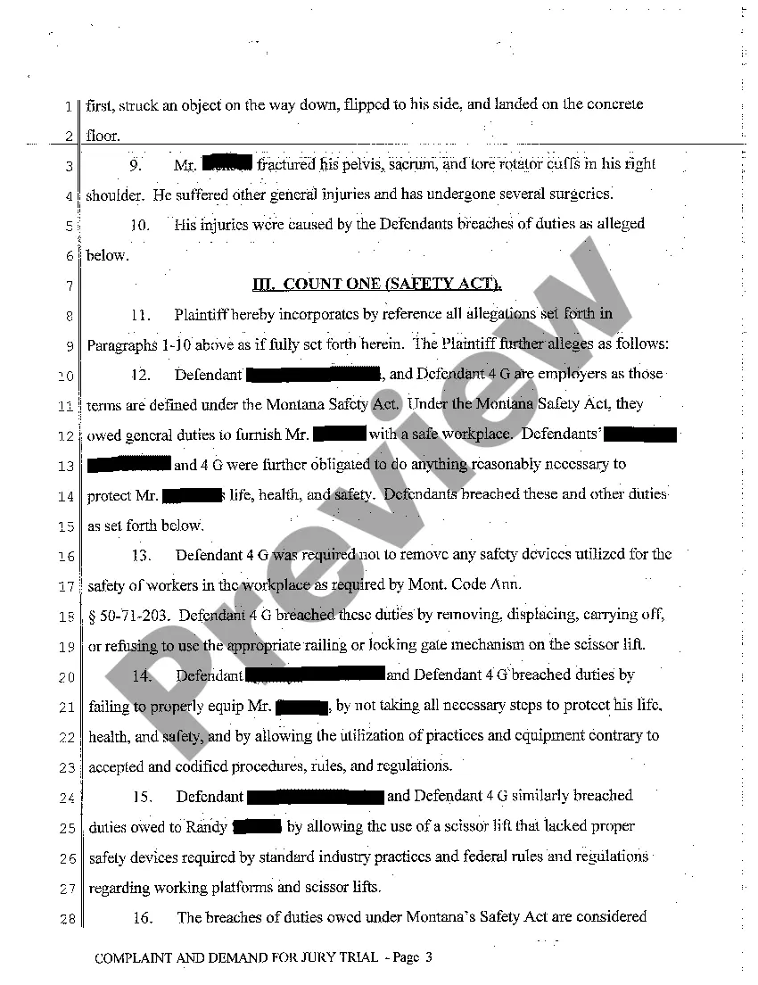 Get A01 Complaint and Demand for Jury Trial regarding Employment Health and Safety Preview A01 Complaint and Demand for Jury Trial regarding Employment Health and Safety