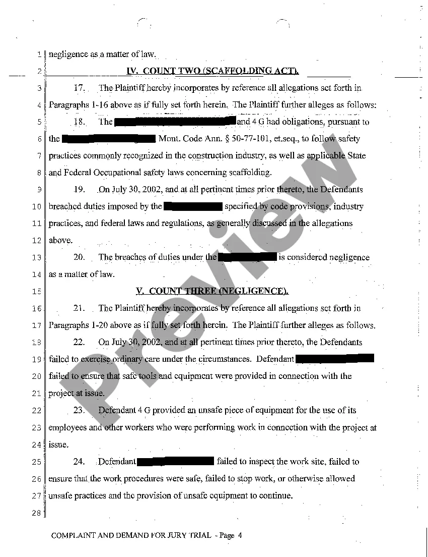 Get A01 Complaint and Demand for Jury Trial regarding Employment Health and Safety Preview A01 Complaint and Demand for Jury Trial regarding Employment Health and Safety