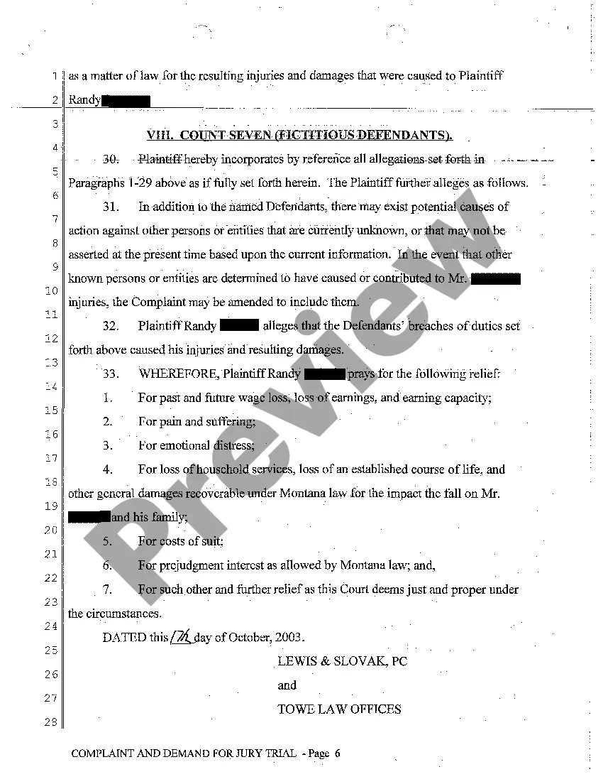 Get A01 Complaint and Demand for Jury Trial regarding Employment Health and Safety Preview A01 Complaint and Demand for Jury Trial regarding Employment Health and Safety