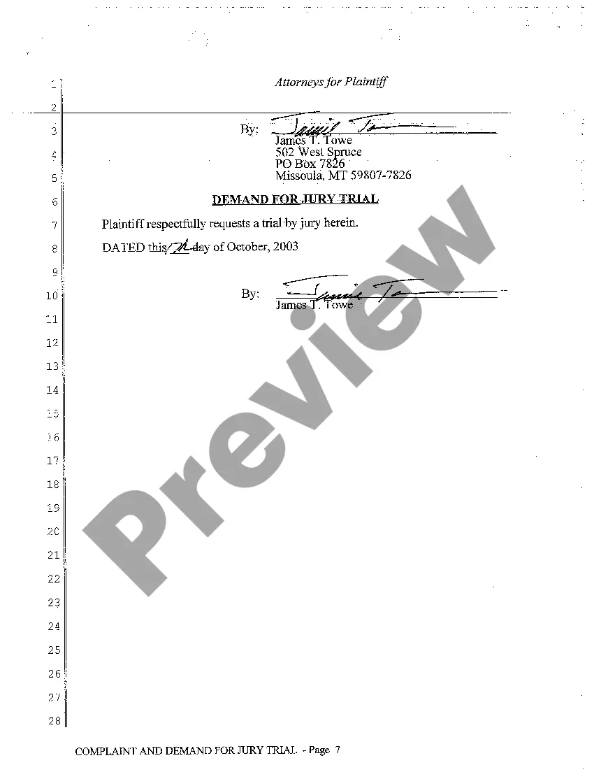 Get A01 Complaint and Demand for Jury Trial regarding Employment Health and Safety Preview A01 Complaint and Demand for Jury Trial regarding Employment Health and Safety