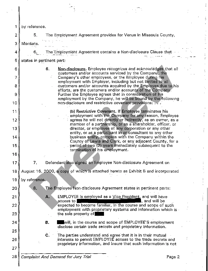 Preview A01 Complaint and Demand for Jury Trial regarding Noncompetition Agreement