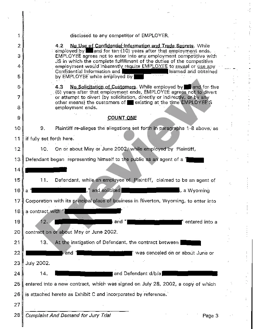 Preview A01 Complaint and Demand for Jury Trial regarding Noncompetition Agreement