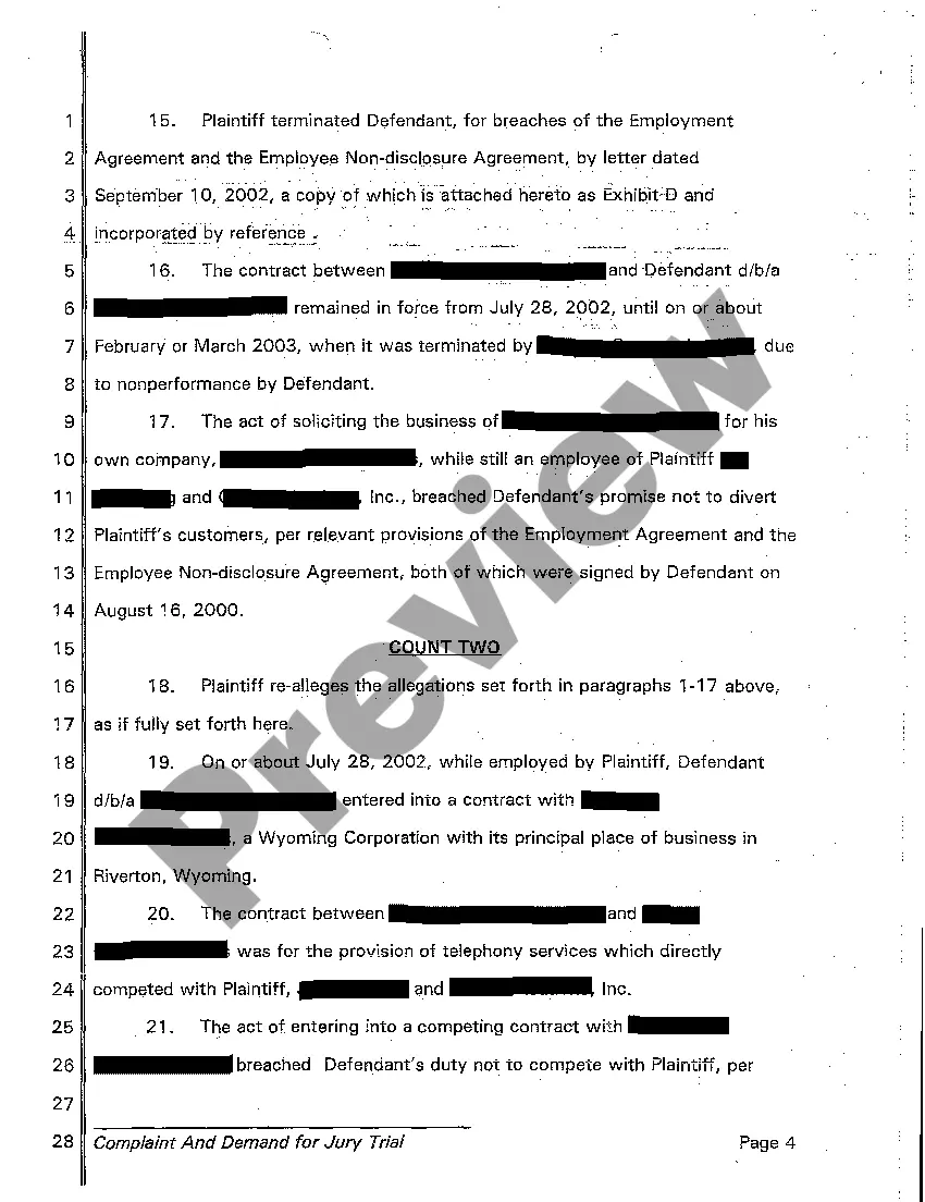 Preview A01 Complaint and Demand for Jury Trial regarding Noncompetition Agreement