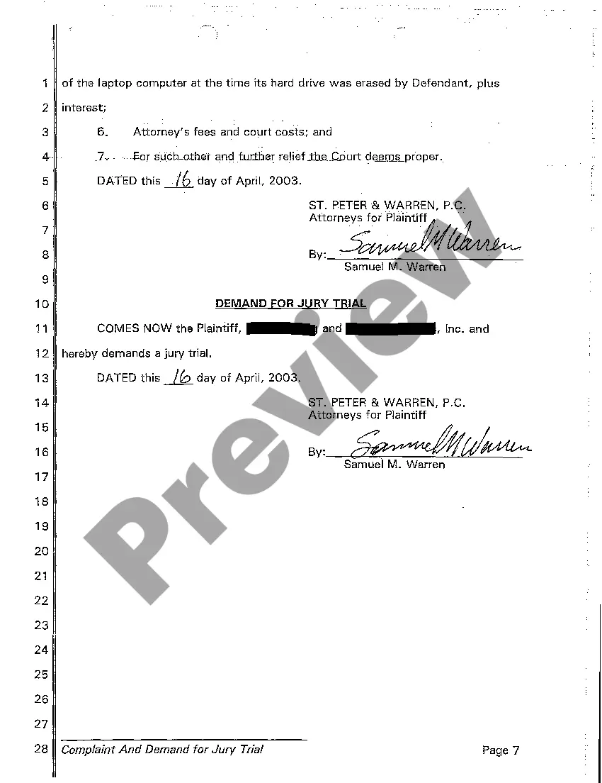Preview A01 Complaint and Demand for Jury Trial regarding Noncompetition Agreement