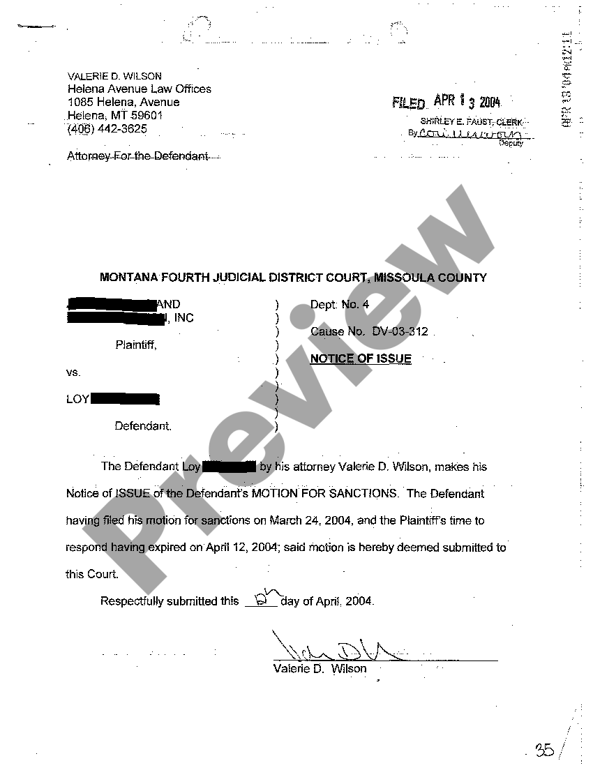 Montana Motion for Sanctions US Legal Forms