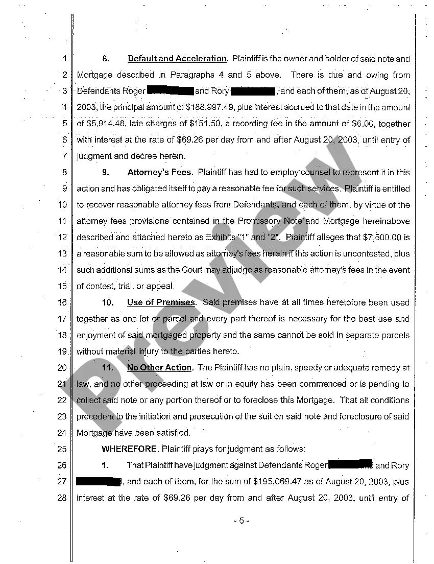 Preview A01 Complaint to Foreclose