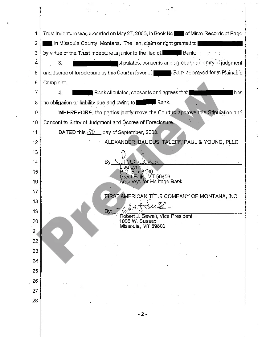 Preview A02 Stipulation and Consent to Entry of Judgment and Decree of Foreclosure