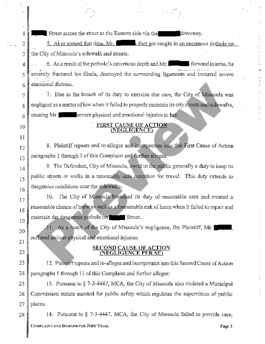 Preview A01 Complaint and Demand for Jury Trial regarding Pedestrian Injury