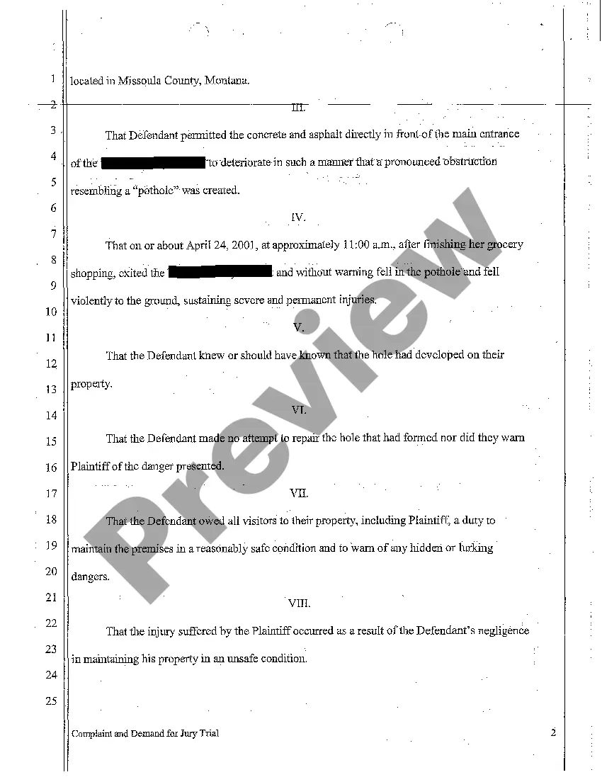 Preview A01 Complaint and Demand for Jury Trial regarding Duty to Invitee