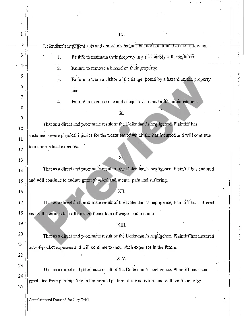 Preview A01 Complaint and Demand for Jury Trial regarding Duty to Invitee