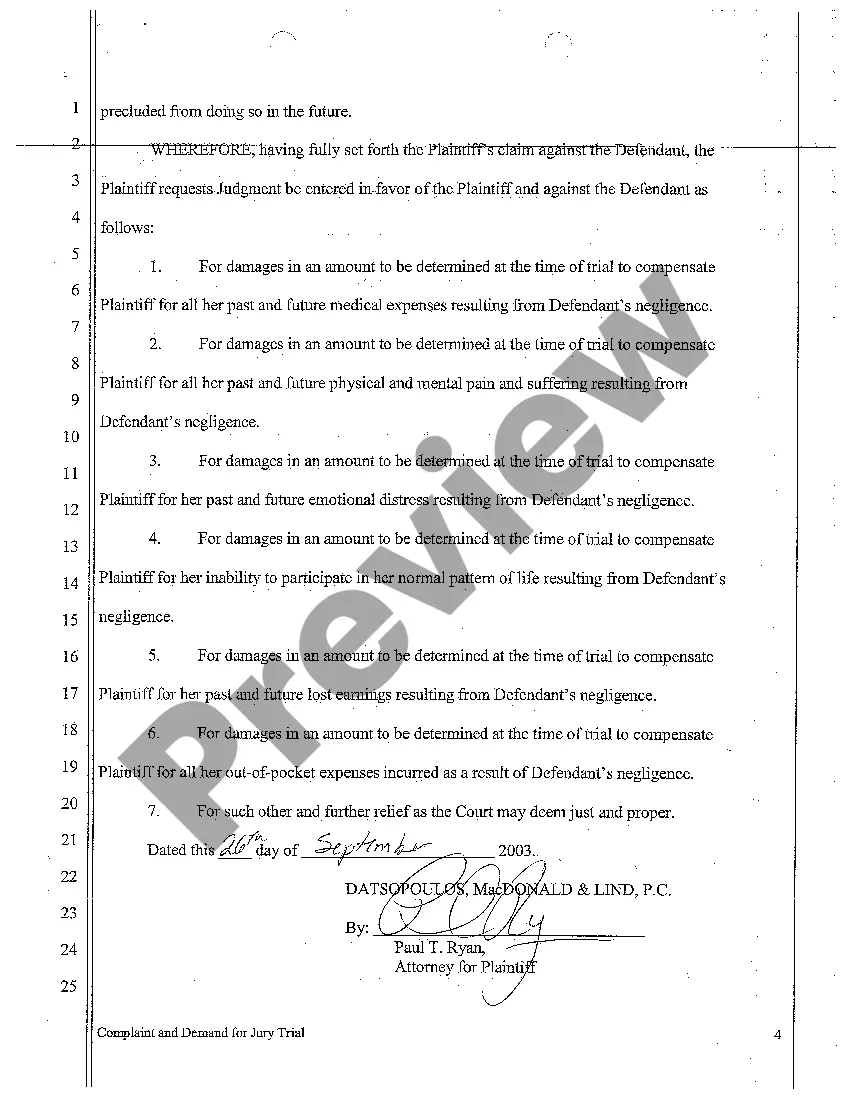 Preview A01 Complaint and Demand for Jury Trial regarding Duty to Invitee