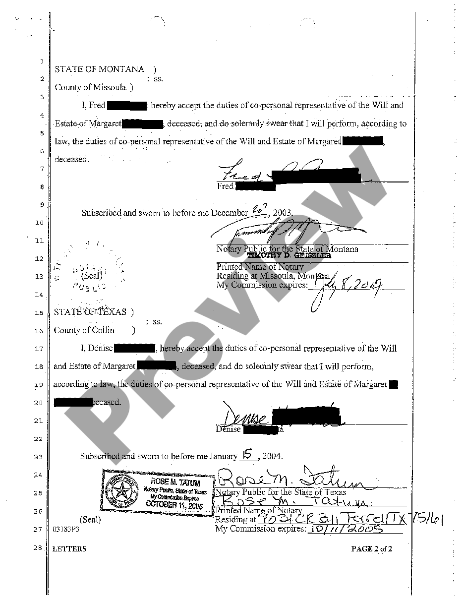 Montana Probate Testate Sample Case 1 Form | US Legal Forms