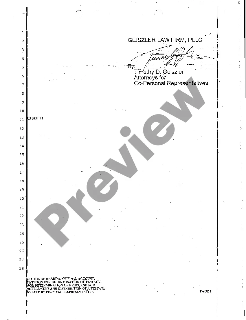Preview A09 Notice of Hearing of Final Account, Petition for Determination of Testacy, for Determination of Heirs, and for Settlement