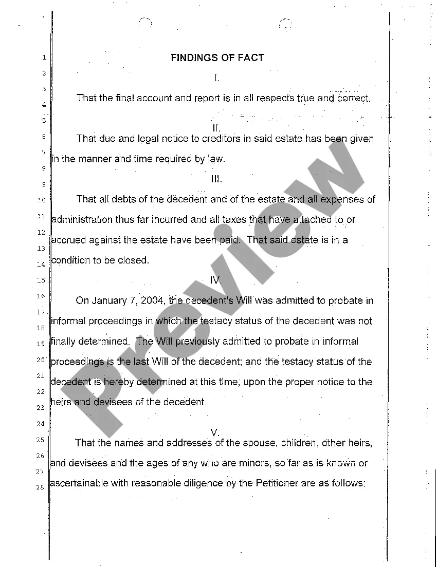 Preview A10 Decree of Distribution, Order Determining Testacy, Determining Heirs, and Approving Final Account of Testate Estate