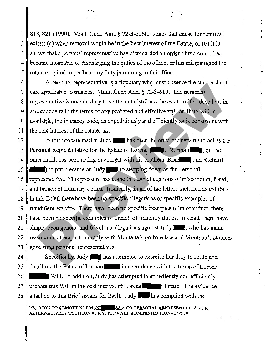 Get A02 Petition to Remove a Co-Personal Representative, or Alternatively, Petition for Supervised Administration Preview A02 Petition to Remove a Co-Personal Representative, or Alternatively, Petition for Supervised Administration