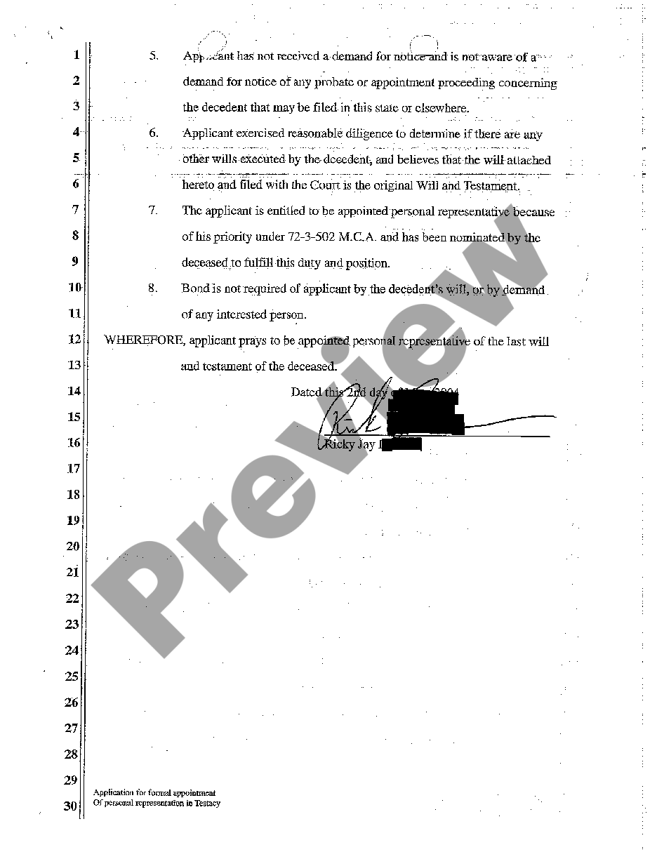 page 1 A02 Application for Formal Appointment of Personal Representation in Testacy preview