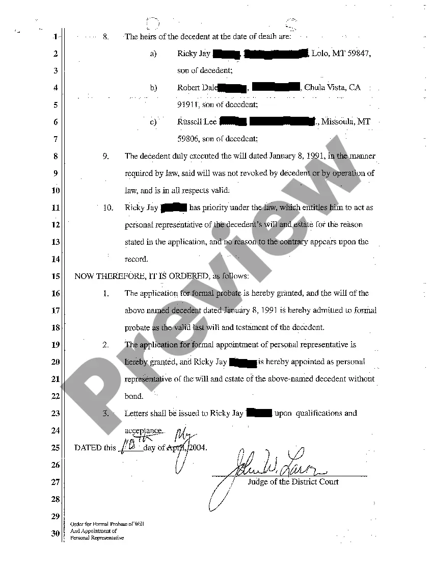 Preview A03 Order of Formal Appointment of Personal Representative