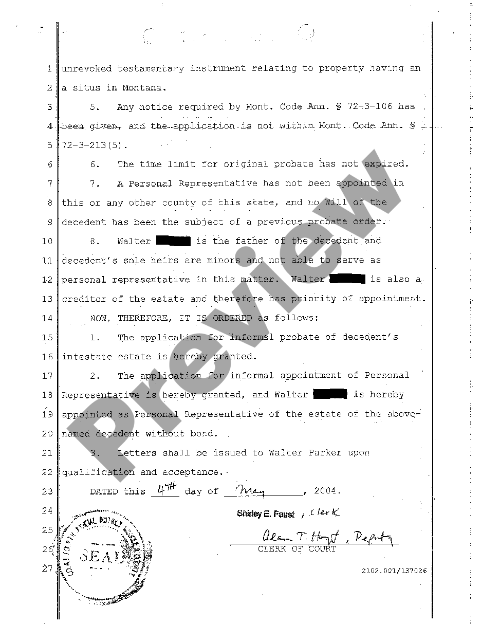 page 1 A02 Order of Informal Probate and Appointment of Personal Representative preview