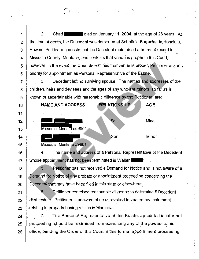Preview A05 Petition for Adjudication of Intestacy, Determination of Heirs, Appointment of Personal Representative