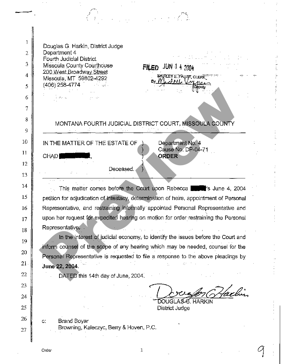 page 1 A06 Request for Expedited Hearing on Motion for Order Restraining Personal Representative preview