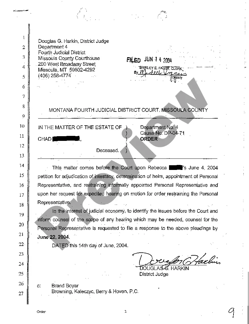 Preview A06 Request for Expedited Hearing on Motion for Order Restraining Personal Representative