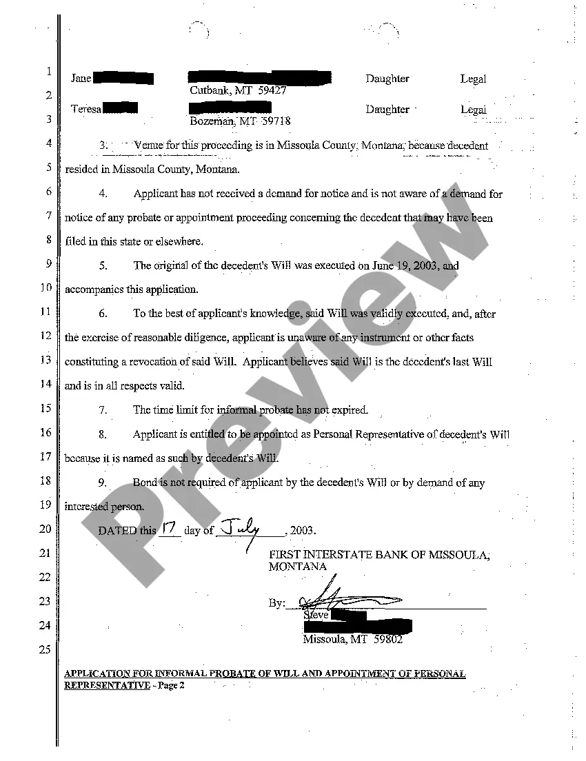 Preview A01 Application for Informal Probate of Will and Appointment of Personal Representative