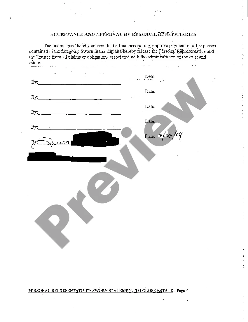 Get A07 Personal Representative's Sworn Statement to Close Estate Preview A07 Personal Representative's Sworn Statement to Close Estate