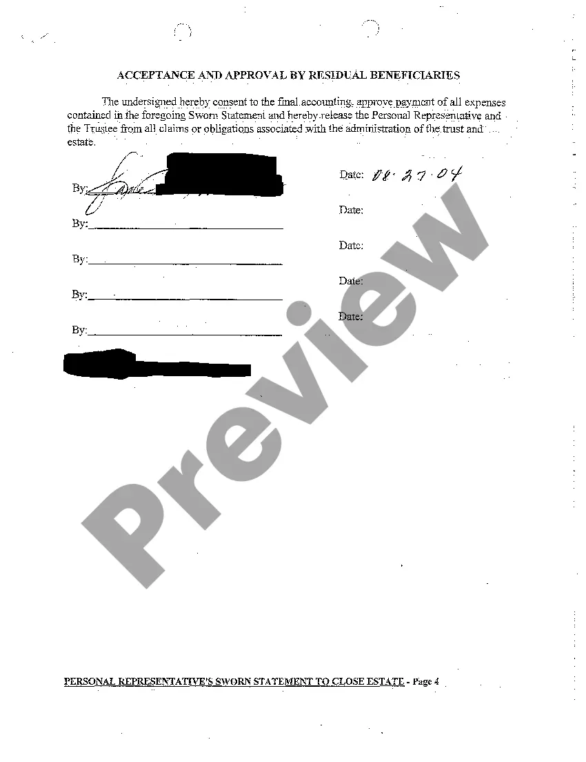 Get A07 Personal Representative's Sworn Statement to Close Estate Preview A07 Personal Representative's Sworn Statement to Close Estate