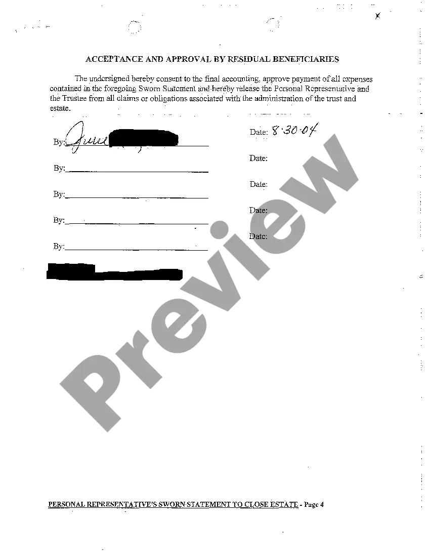 Get A07 Personal Representative's Sworn Statement to Close Estate Preview A07 Personal Representative's Sworn Statement to Close Estate