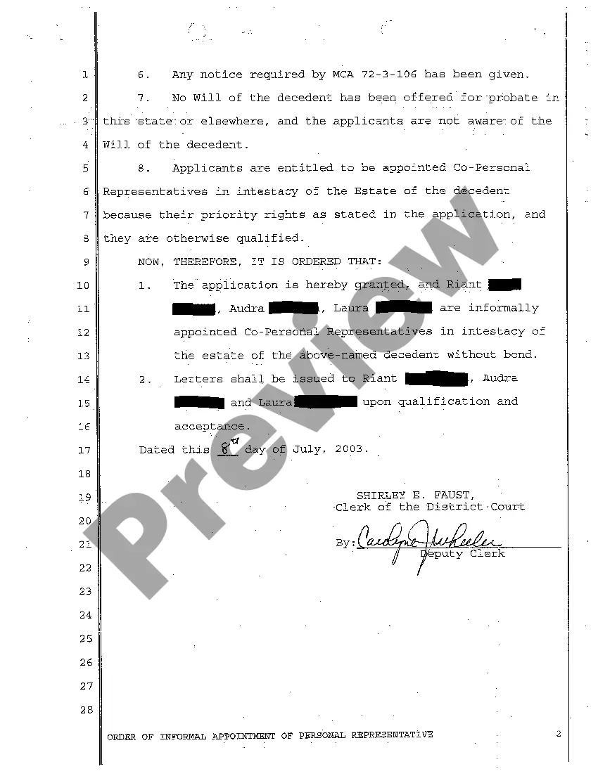 Preview A02 Order of Informal Appointment of Co-Personal Representatives