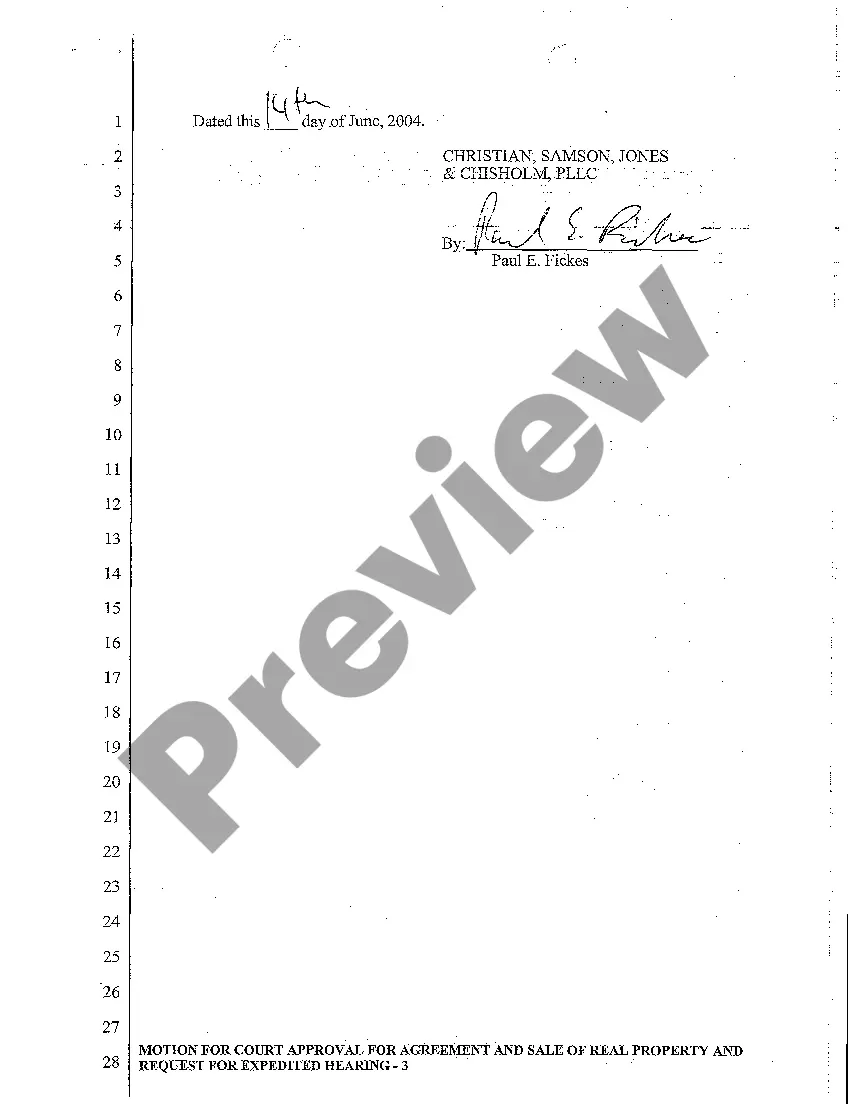 Preview A06 Motion for Court Approval for Agreement and Sale of Real Property and Request for Expedited Hearing