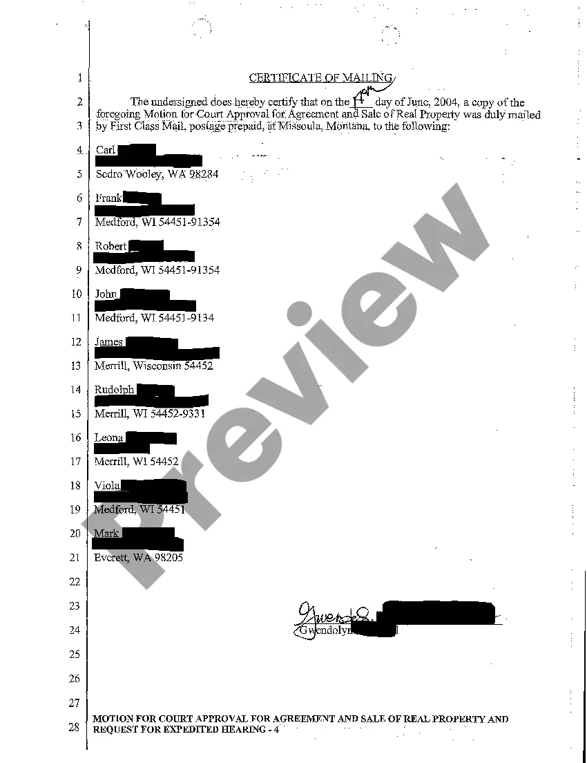 Preview A06 Motion for Court Approval for Agreement and Sale of Real Property and Request for Expedited Hearing