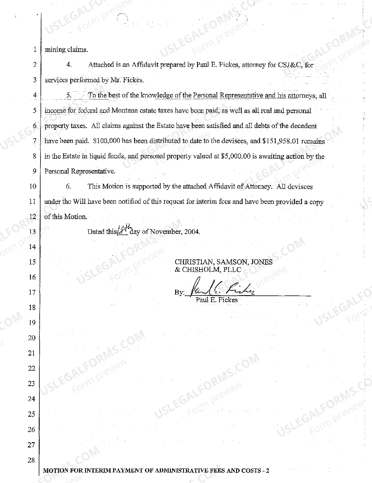 Preview A08 Motion for Interim Payment of Administrative Fees and Costs