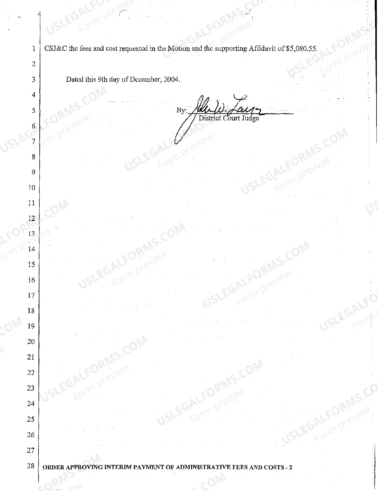 Preview A10 Order Approving Interim Payment of Administration Fees and Costs