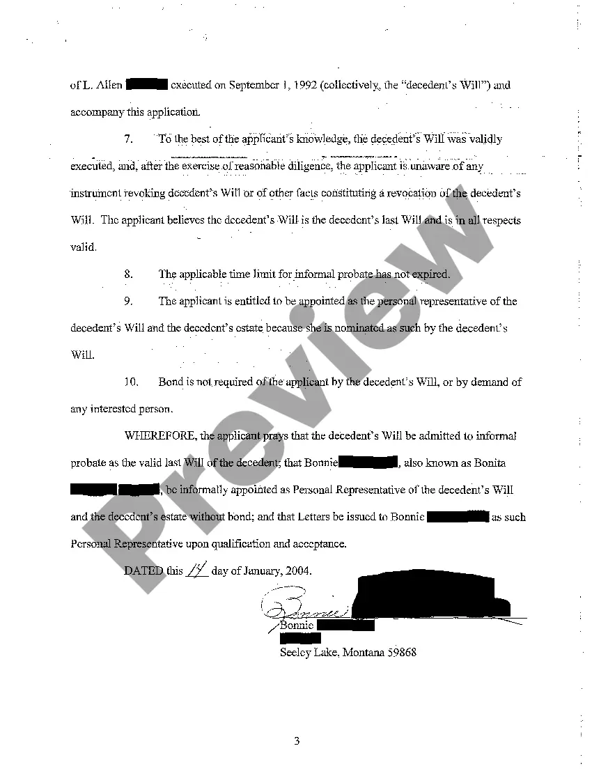 Get A01 Application for Informal Probate of Will and Appointment of Personal Representative Preview A01 Application for Informal Probate of Will and Appointment of Personal Representative